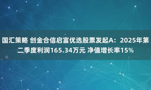 国汇策略 创金合信启富优选股票发起A：2025年第二季度利润165.34万元 净值增长率15%