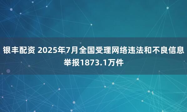 银丰配资 2025年7月全国受理网络违法和不良信息举报1873.1万件